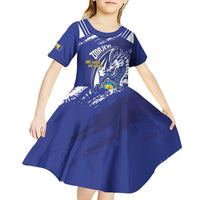 Bosnia and Herzegovina Football Custom Kid Short Sleeve Dress Go Zmajevi Mi smo uz vas Blue Version - Wonder Print Shop
