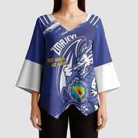 Bosnia and Herzegovina Football Custom Kimono Sleeve Blouse Go Zmajevi Mi smo uz vas Blue Version - Wonder Print Shop