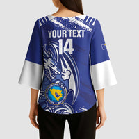 Bosnia and Herzegovina Football Custom Kimono Sleeve Blouse Go Zmajevi Mi smo uz vas Blue Version - Wonder Print Shop