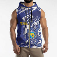 Bosnia and Herzegovina Football Custom Sleeveless Zip Hoodie Go Zmajevi Mi smo uz vas Blue Version - Wonder Print Shop