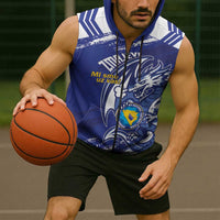 Bosnia and Herzegovina Football Custom Sleeveless Zip Hoodie Go Zmajevi Mi smo uz vas Blue Version - Wonder Print Shop