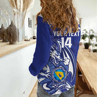 Bosnia and Herzegovina Football Custom Women Casual Shirt Go Zmajevi Mi smo uz vas Blue Version - Wonder Print Shop