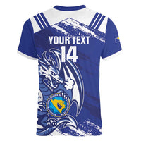 Bosnia and Herzegovina Football Custom Women V-Neck T-Shirt Go Zmajevi Mi smo uz vas Blue Version - Wonder Print Shop