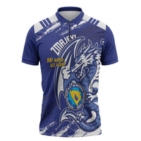 Bosnia and Herzegovina Football Custom Zipper Polo Shirt Go Zmajevi Mi smo uz vas Blue Version - Wonder Print Shop
