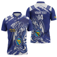 Bosnia and Herzegovina Football Custom Zipper Polo Shirt Go Zmajevi Mi smo uz vas Blue Version - Wonder Print Shop
