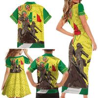 Senegal African Renaissance Monument Family Matching Short Sleeve Bodycon Dress and Hawaiian Shirt Ankara Pattern