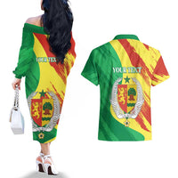 Senegal Independence Day Couples Matching Off The Shoulder Long Sleeve Dress and Hawaiian Shirt Coat Of Arms Grunge Style