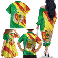 Senegal Independence Day Family Matching Off The Shoulder Long Sleeve Dress and Hawaiian Shirt Coat Of Arms Grunge Style