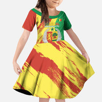 Senegal Independence Day Family Matching Short Sleeve Bodycon Dress and Hawaiian Shirt Coat Of Arms Grunge Style