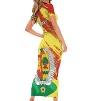 Senegal Independence Day Family Matching Short Sleeve Bodycon Dress and Hawaiian Shirt Coat Of Arms Grunge Style