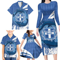 Greece Independence Day Family Matching Long Sleeve Bodycon Dress and Hawaiian Shirt Greek Pattern With Dolphins