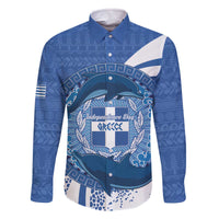 Greece Independence Day Family Matching Off The Shoulder Long Sleeve Dress and Hawaiian Shirt Greek Pattern With Dolphins