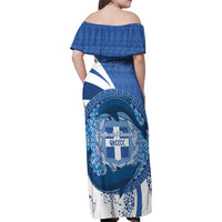 Greece Independence Day Family Matching Off Shoulder Maxi Dress and Hawaiian Shirt Greek Pattern With Dolphins