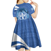 Greece Independence Day Kid Short Sleeve Dress Greek Pattern With Dolphins