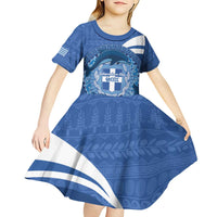 Greece Independence Day Kid Short Sleeve Dress Greek Pattern With Dolphins