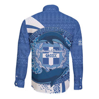 Greece Independence Day Long Sleeve Button Shirt Greek Pattern With Dolphins