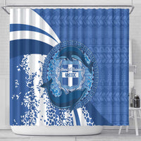 Greece Independence Day Shower Curtain Greek Pattern With Dolphins