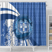 Greece Independence Day Shower Curtain Greek Pattern With Dolphins