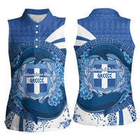 Greece Independence Day Women Sleeveless Polo Shirt Greek Pattern With Dolphins