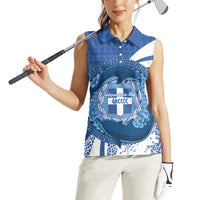 Greece Independence Day Women Sleeveless Polo Shirt Greek Pattern With Dolphins