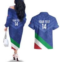Custom Italy Volleyball Couples Matching Off The Shoulder Long Sleeve Dress and Hawaiian Shirt 2025 Gli Azzurri