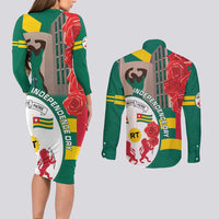 Togo Independence Day Couples Matching Long Sleeve Bodycon Dress and Long Sleeve Button Shirt Happy April 27th Coat Of Arms