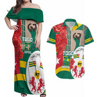Togo Independence Day Couples Matching Off Shoulder Maxi Dress and Hawaiian Shirt Happy April 27th Coat Of Arms
