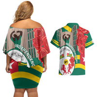 Togo Independence Day Couples Matching Off Shoulder Short Dress and Hawaiian Shirt Happy April 27th Coat Of Arms