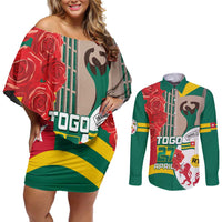 Togo Independence Day Couples Matching Off Shoulder Short Dress and Long Sleeve Button Shirt Happy April 27th Coat Of Arms