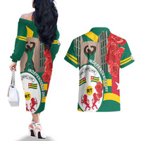 Togo Independence Day Couples Matching Off The Shoulder Long Sleeve Dress and Hawaiian Shirt Happy April 27th Coat Of Arms