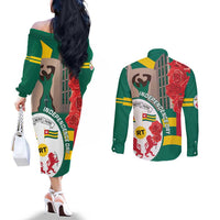 Togo Independence Day Couples Matching Off The Shoulder Long Sleeve Dress and Long Sleeve Button Shirt Happy April 27th Coat Of Arms