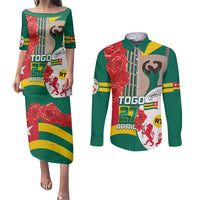 Togo Independence Day Couples Matching Puletasi and Long Sleeve Button Shirt Happy April 27th Coat Of Arms