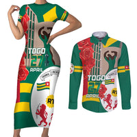 Togo Independence Day Couples Matching Short Sleeve Bodycon Dress and Long Sleeve Button Shirt Happy April 27th Coat Of Arms