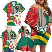 Togo Independence Day Family Matching Off Shoulder Short Dress and Hawaiian Shirt Happy April 27th Coat Of Arms