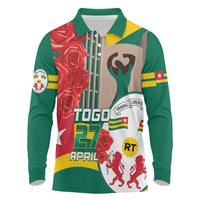 Togo Independence Day Long Sleeve Polo Shirt Happy April 27th Coat Of Arms