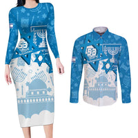 Israel Independence Day Couples Matching Long Sleeve Bodycon Dress and Long Sleeve Button Shirt Yom Ha'atzmaut Star Of David Jewish Pattern
