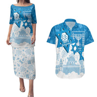Israel Independence Day Couples Matching Puletasi and Hawaiian Shirt Yom Ha'atzmaut Star Of David Jewish Pattern