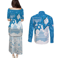 Israel Independence Day Couples Matching Puletasi and Long Sleeve Button Shirt Yom Ha'atzmaut Star Of David Jewish Pattern
