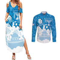 Israel Independence Day Couples Matching Summer Maxi Dress and Long Sleeve Button Shirt Yom Ha'atzmaut Star Of David Jewish Pattern
