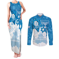 Israel Independence Day Couples Matching Tank Maxi Dress and Long Sleeve Button Shirt Yom Ha'atzmaut Star Of David Jewish Pattern