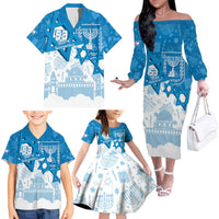 Israel Independence Day Family Matching Off The Shoulder Long Sleeve Dress and Hawaiian Shirt Yom Ha'atzmaut Star Of David Jewish Pattern