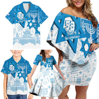 Israel Independence Day Family Matching Off Shoulder Short Dress and Hawaiian Shirt Yom Ha'atzmaut Star Of David Jewish Pattern