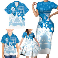 Israel Independence Day Family Matching Short Sleeve Bodycon Dress and Hawaiian Shirt Yom Ha'atzmaut Star Of David Jewish Pattern