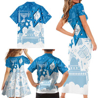 Israel Independence Day Family Matching Short Sleeve Bodycon Dress and Hawaiian Shirt Yom Ha'atzmaut Star Of David Jewish Pattern