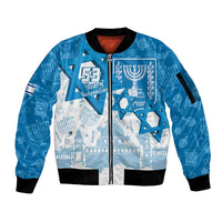 Israel Independence Day Sleeve Zip Bomber Jacket Yom Ha'atzmaut Star Of David Jewish Pattern