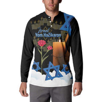 Israel Memorial Day Button Sweatshirt Red Everlasting Flower With Candle Light