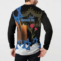 Israel Memorial Day Button Sweatshirt Red Everlasting Flower With Candle Light