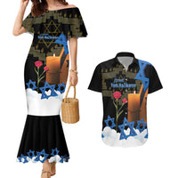 Israel Memorial Day Couples Matching Mermaid Dress and Hawaiian Shirt Red Everlasting Flower With Candle Light