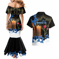 Israel Memorial Day Couples Matching Mermaid Dress and Hawaiian Shirt Red Everlasting Flower With Candle Light