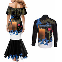 Israel Memorial Day Couples Matching Mermaid Dress and Long Sleeve Button Shirt Red Everlasting Flower With Candle Light